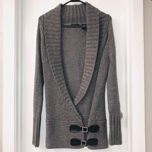 Moda International Gray Crossover Sweater w Buckle